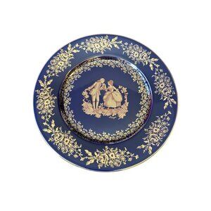 Limoges Cobalt 22K Gold Plate Castel France Vintage 8.5"